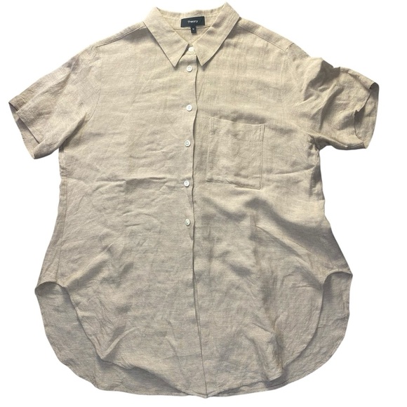 Theory Tan Casual Button Down Shirt Relaxed Fit - Picture 1 of 7